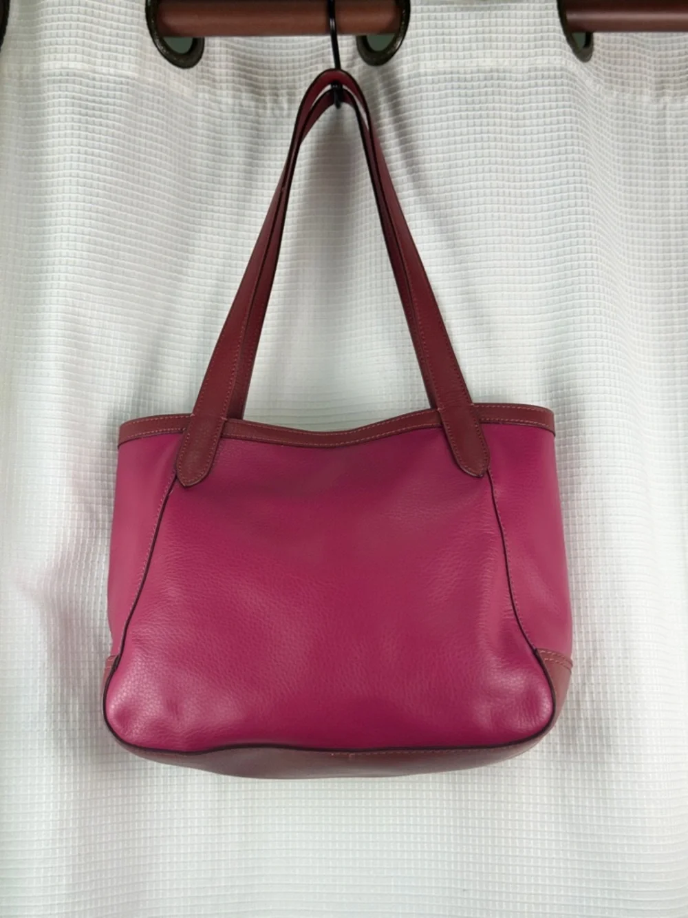 Coach Wine & Pink Leather Tote Horse & Carriage Embossed Logo - Picture 12 of 16